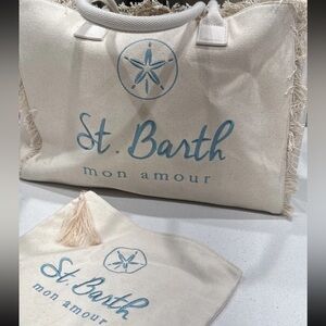 St. Barth Mon Amour Tote Bag Ivory Cotton with Travel Bag